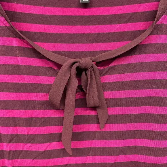 Talbots Shirt Womens Medium Pink Stripe Bow Tie Short Sleeve Pullover Stretch - Picture 5 of 9
